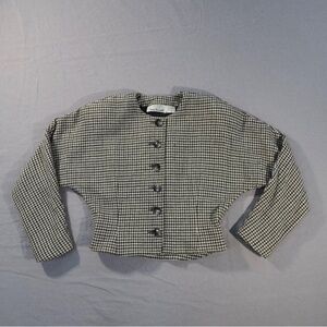 VTG Anne Klein 2 Jacket Womens 10 Gray Houndstooth Wool Cashmere Cardigan Blazer